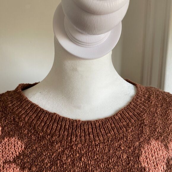 Sonoma Brown Flower Power Hippie Boho Knit Sweater, Sz M Coquette half sleeves - Picture 2 of 10